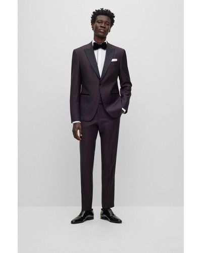 BOSS Slim-fit Tuxedo In Micro-patterned Stretch Wool - Blue