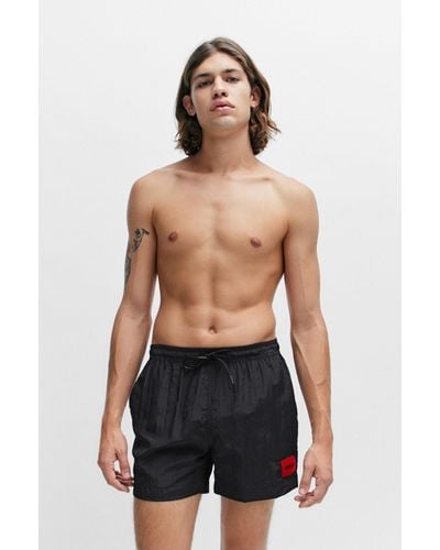 HUGO Quick-dry Swim Shorts With Red Logo Label - Black