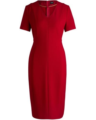 BOSS Slim-Fit Business-Kleid aus Stretch-Gewebe - Rot