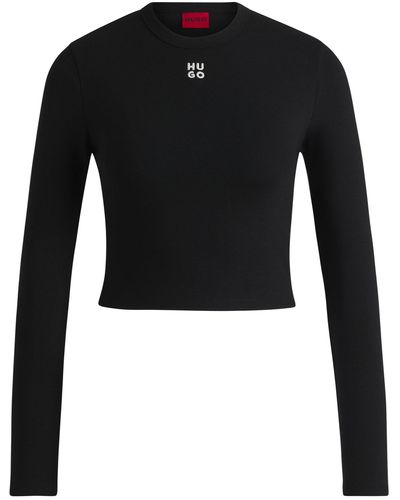 HUGO Cotton-blend Slim-fit Top With Stacked Logo - Black