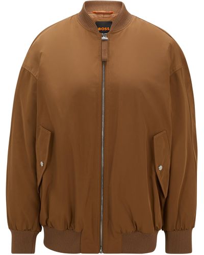 BOSS Wasserabweisende Jacke mit Logo-Zipper am Reißverschluss - Braun