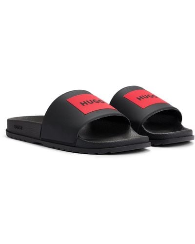 HUGO Match Slip-on Slides With Red Logo Label - Black