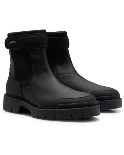 HUGO Logo-strap Chelsea Boots In Rubberised Leather - Black