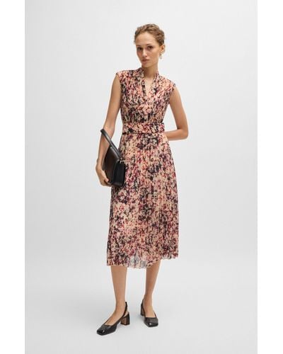 BOSS Pliss-crepe Dress With Floral Print - Multicolor