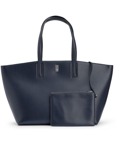 BOSS Leather Shopper Bag With Signature Hardware - Blue