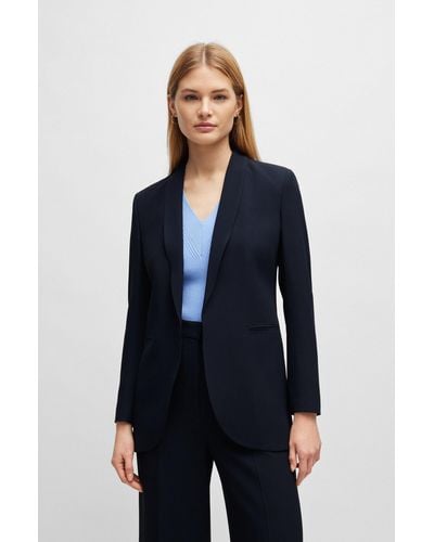 BOSS Regular-fit Jacket With Edge-to-edge Front - Blue