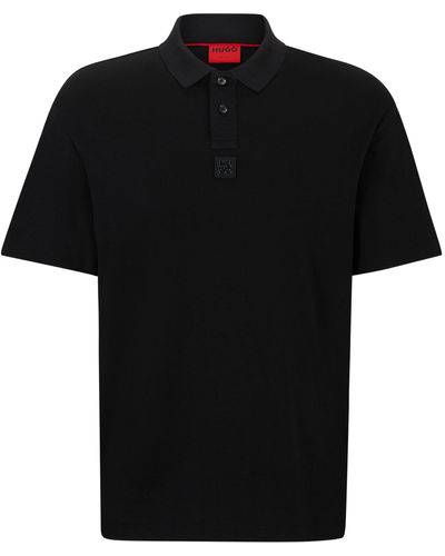 HUGO Poloshirt aus Interlock-Baumwolle mit Stack-Logo - Schwarz