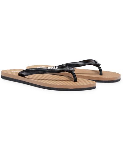 BOSS Italian-made Flip-flops With Branded Strap - Brown