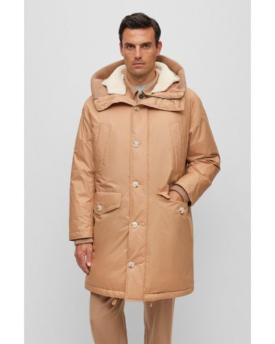 BOSS Water-repellent Cotton-blend Parka With Down Filling - Natural
