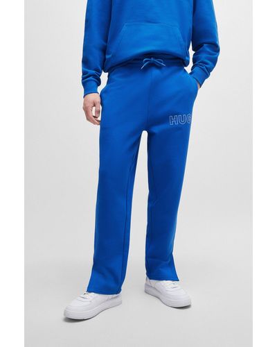 HUGO Loose-fit Cotton-terry Tracksuit Bottoms With Outline Logo - Blue