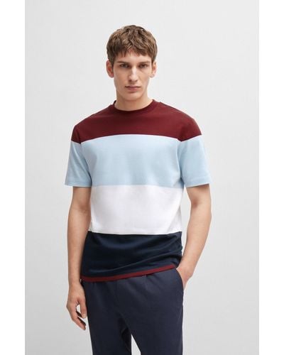BOSS Block-striped T-shirt In Interlock Cotton - Multicolour