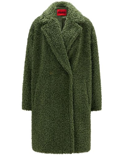 HUGO Teddy Coat In A Relaxed Fit With Logo Lining - Green