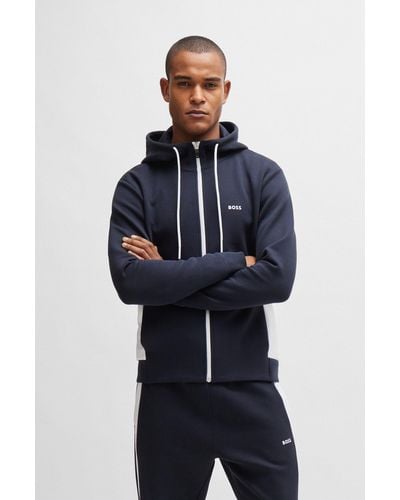 BOSS Stretch-cotton Tracksuit With Fabric Contrasts - Blue