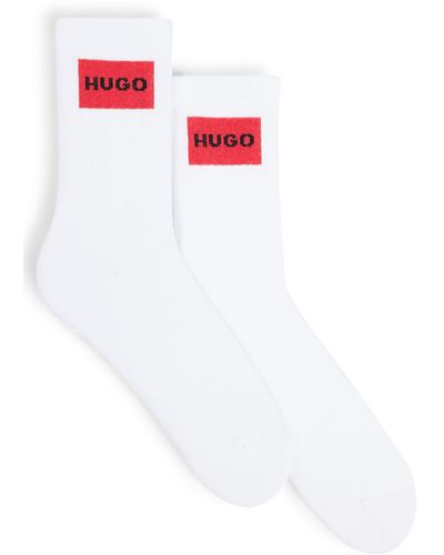HUGO Lot de deux paires de chaussettes courtes en coton mélangé - Blanc