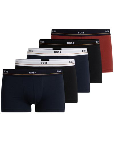 BOSS Five-pack Of Stretch-cotton Trunks With Logo Waistbands - Black