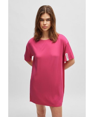 HUGO Relaxed-fit Night Dress With Logo Print - Pink