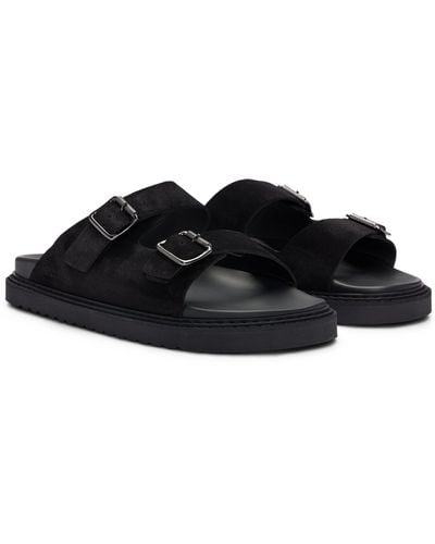 BOSS Twin-strap Sandals With Suede Uppers And Buckle Closure - Black