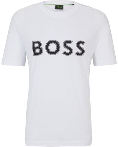 BOSS Regular-fit T-shirt Van Katoenjersey Met Logoprint - Wit