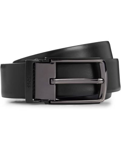 BOSS Wendegürtel aus italienischem Leder mit Logo-Schlaufe - Schwarz