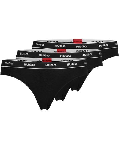 HUGO Three-pack Of Stretch-cotton Thong Briefs With Logos - Black