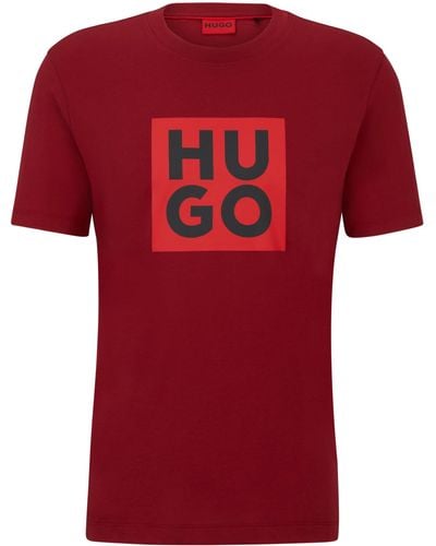 HUGO T-shirt Van Biologische Katoen Met Logoprint - Rood