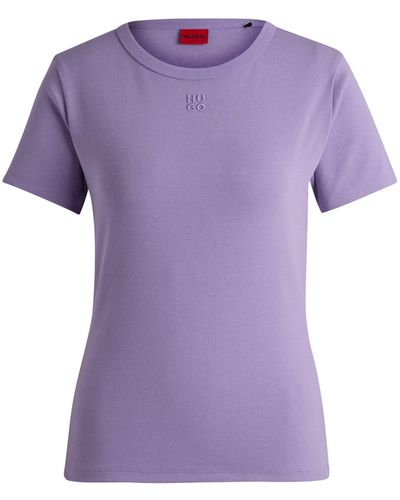 HUGO T-shirt en coton mélangé à logo brodé revisité - Violet