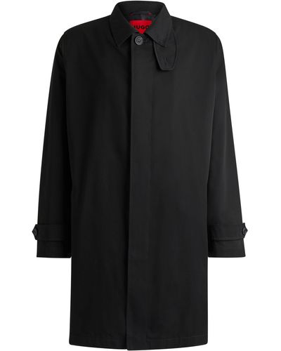 HUGO Regular-fit Mantel Van Waterafstotende Gabardine - Zwart