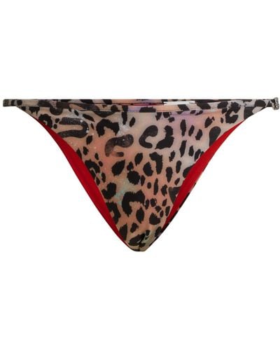 HUGO Leopard-print Bikini Bottoms With Stacked-logo Charm - Red