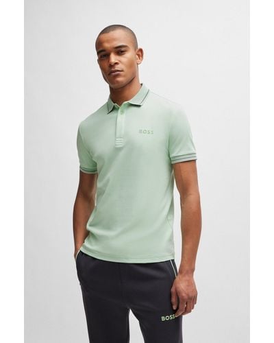 BOSS Interlock-cotton Slim-fit Polo Shirt With Mesh Logo - Green