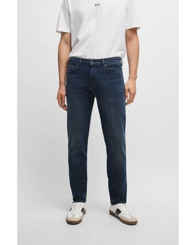 BOSS Regular-fit Jeans In Navy Super-stretch Denim - Blue