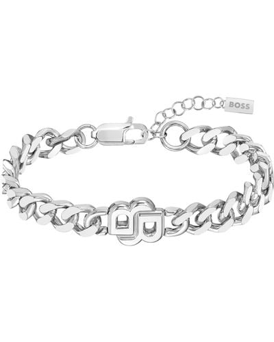 BOSS Silver-tone Chain Bracelet With Double B Monogram - White