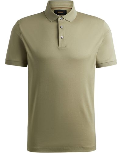 BOSS Regular-Fit Poloshirt aus merzerisierter italienischer Baumwolle - Grün