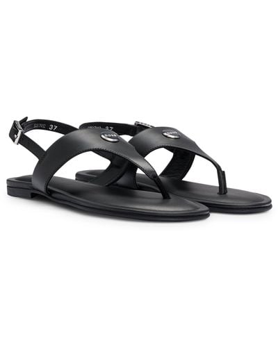 BOSS Toe-post Sandals In Nappa Leather With Buckled Strap - Black
