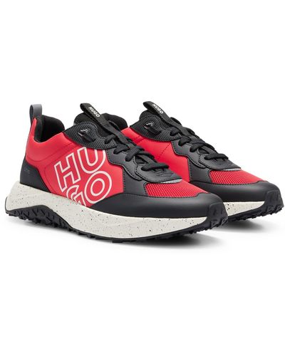 HUGO Mixed-material Trainers With Stacked Logo - Red