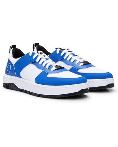 HUGO Mixed-material Sneakers With Raised-logo Backtab - Blue