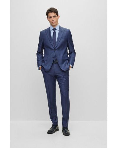 BOSS Slim-fit Two-piece Suit In Checked Virgin Wool - Blue