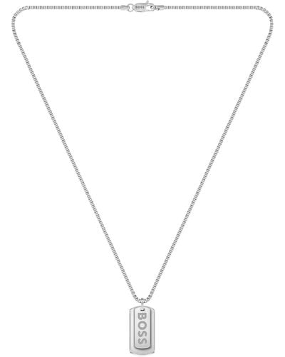 BOSS Silver-tone Necklace With Double-tag Logo Pendant - Multicolour