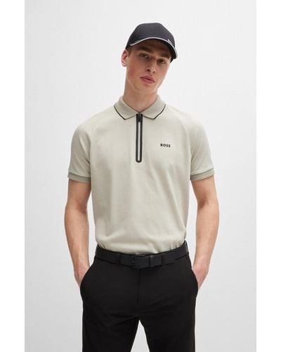 BOSS Structured-cotton Polo Shirt With Contrast Logo - White
