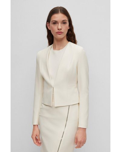 BOSS Slim-fit Cropped Jacket With Collarless Styling - White