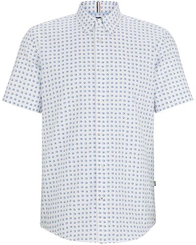 BOSS Bedrucktes Slim-Fit Hemd aus Oxford-Baumwolle - Weiß