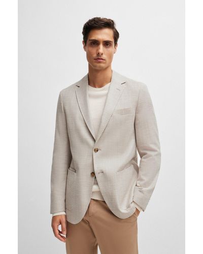 BOSS Regular-fit Jacket In A Herringbone Stretch-cotton Blend - Natural