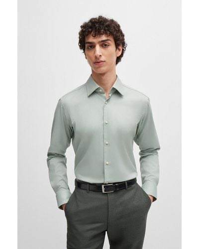 BOSS Regular-fit Shirt In Easy-iron Structured Stretch Cotton - Grey