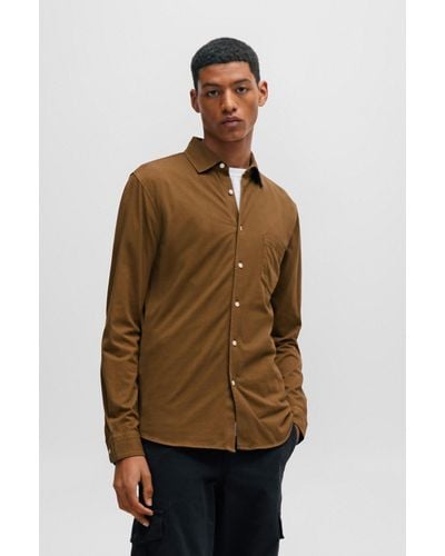 BOSS Garment-dyed Slim-fit Shirt In Cotton Jersey - Green