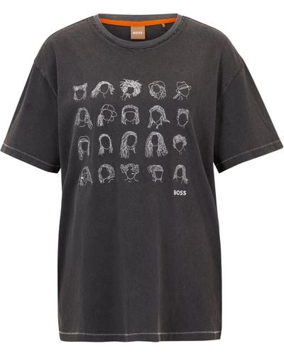 BOSS Relaxed-fit T-shirt Van Katoenen Jersey Met Geborduurd Artwork - Zwart