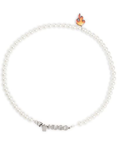 HUGO Glass-bead Necklace With Flame Pendant - White