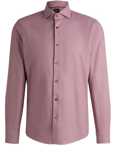 BOSS Casual-fit Shirt In Structured Cotton With Spread Collar - Purple
