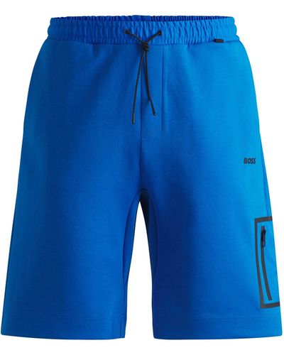 BOSS Cotton-blend Shorts With Decorative Reflective Logo - Blue