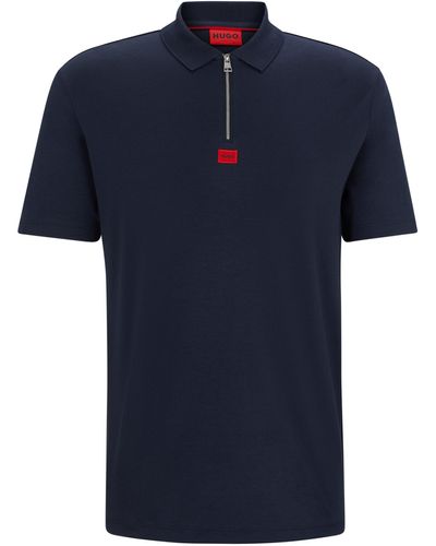 HUGO Polo en jersey de coton avec étiquette logotée - Bleu