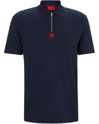 HUGO Poloshirt aus Baumwoll-Jersey mit Logo-Etikett - Blau
