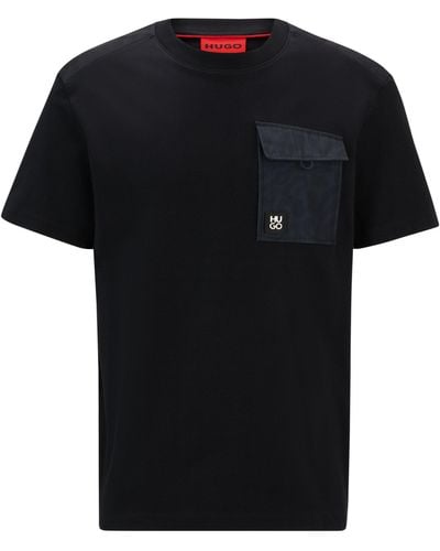 HUGO T-Shirt aus Interlock-Baumwolle mit Animal-Print-Akzenten - Schwarz